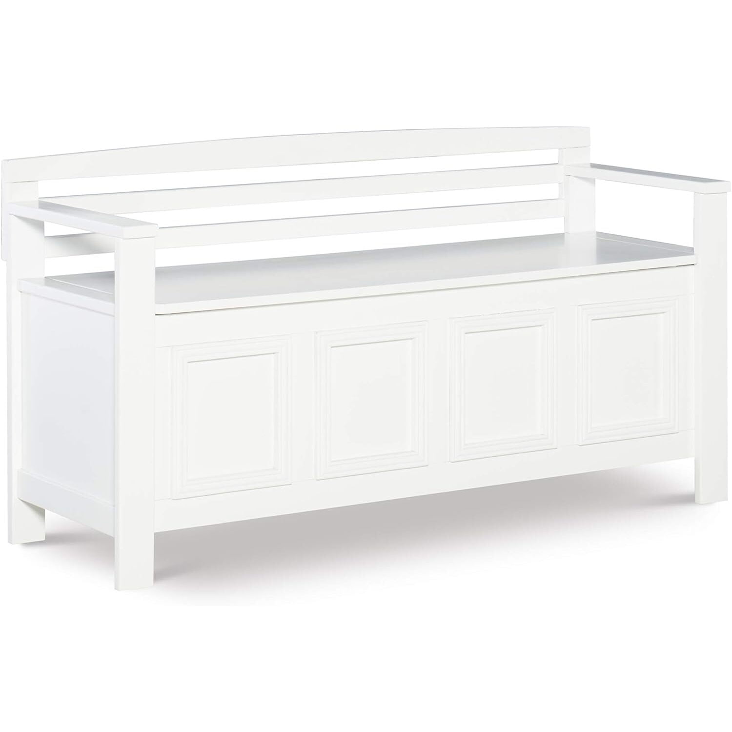 White Coastal Cottage Storage Bench with Flip-Top Lid