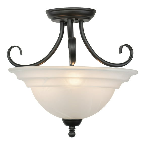 Coastal Semi Flush Mount Ceiling Light - 14" Bronze Finish White Glass Shade