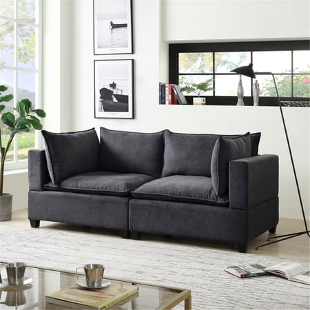 Homestock Coastal Craftsman Dark Gray Fabric Loveseat