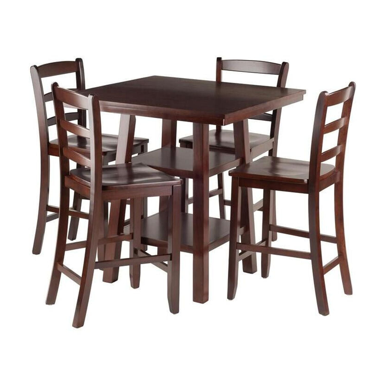Transitional Brown Square Pub Table with 4 Ladder Back Chairs