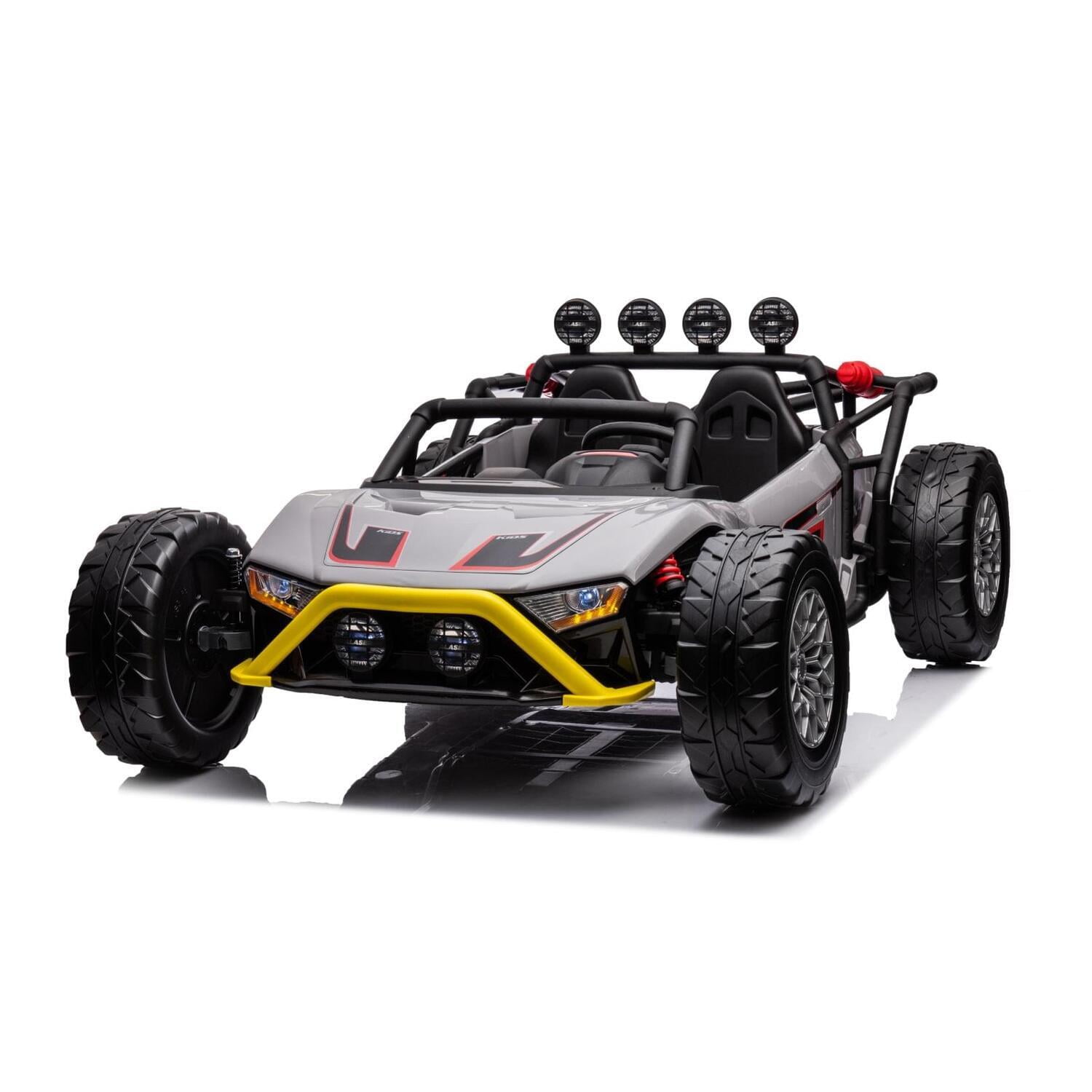 Gray 24V Monster 2-Seater Ride-On Car with Leather Seats