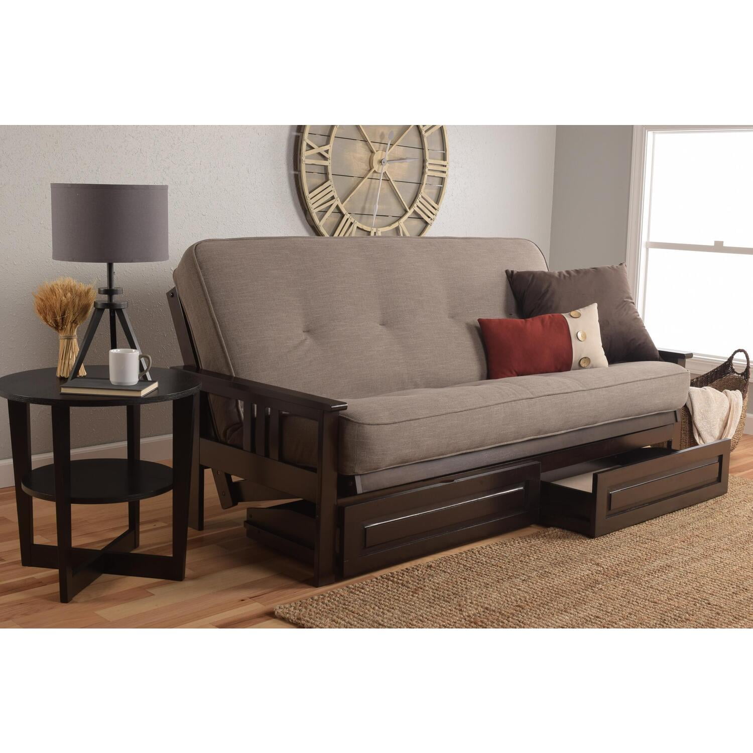Homestock Contemporary Chic Full Futon Frame with Storage Drawers