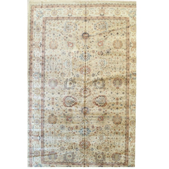 Hand-Spun Wool Rug 12x18 - Traditional Oriental Area Rug - Beige - Contemporary Chic Design