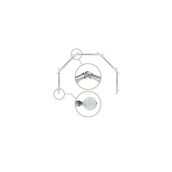 Bay Window Curtain Rod - 5 Sided Corner Rod, Satin Nickel Finish, Single Rod, Modern Drapery Hardware