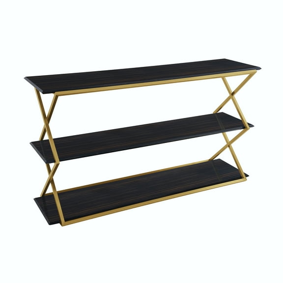 Console Table 3 Tier Modern Sofa Table Entryway Hallway Decor Dark Brown Gold Legs