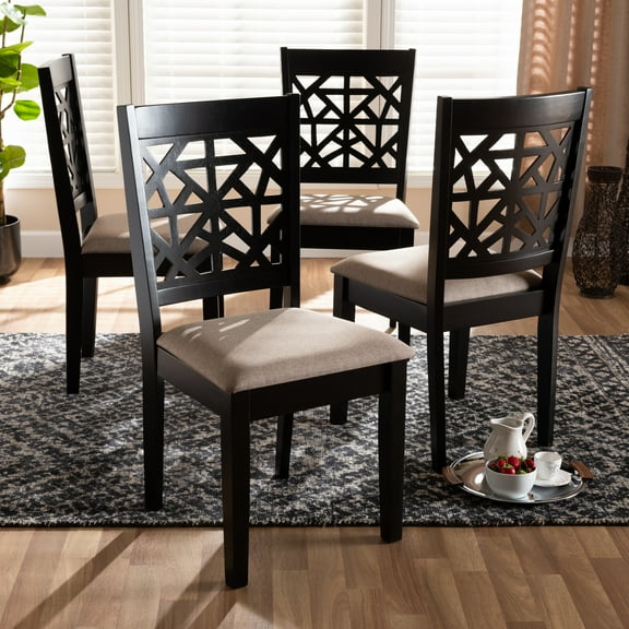 Homestock Contemporary Cool Modern And Contemporary Sand Fabric Upholstered And Espresso Brown Finished Wood 4-Piece Dining Chair Set