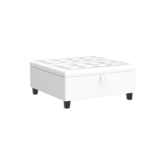Homestock Contemporary Cool Square Tufted Leather Upholstered Lift-Top Ottoman With Spacious Interior Compartment, Storage Coffee Table, Cube Bench, 35.43"D X 35.43"W X 19.68"H-Color:White