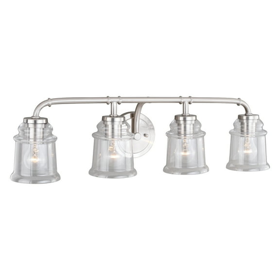 4 Light Vanity Light Fixture - Satin Nickel Bathroom Lighting - Industrial Farmhouse Style