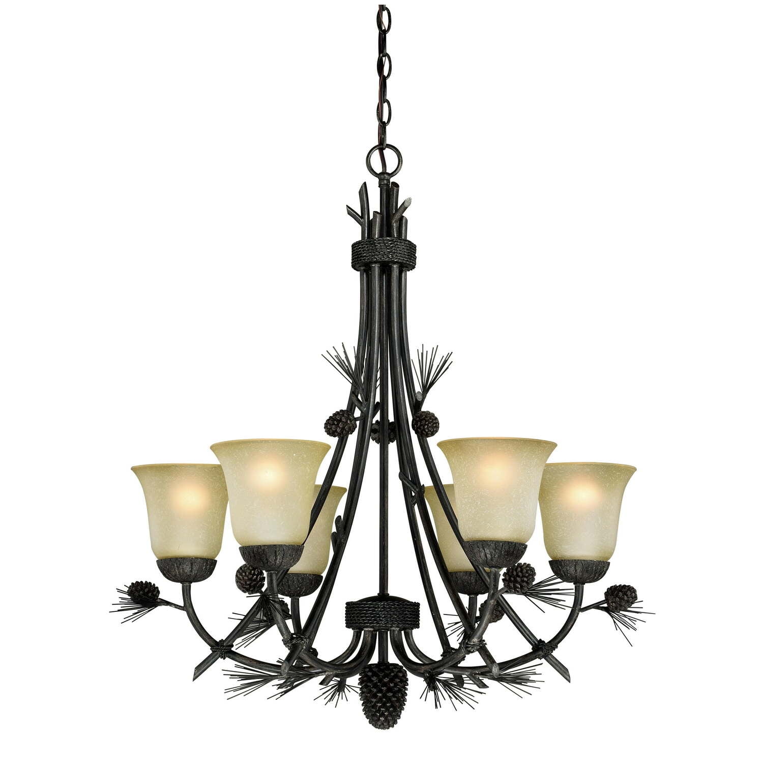 Sierra 31" Bronze Rustic Chandelier with Frosted Glass