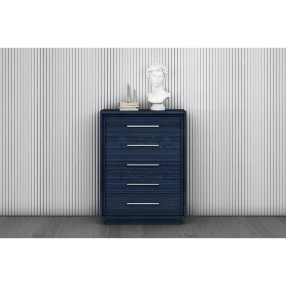 Cottage Style Chest of Drawers - 5 Drawer Dresser with Stainless Steel Handles - Sapphire Blue Finish