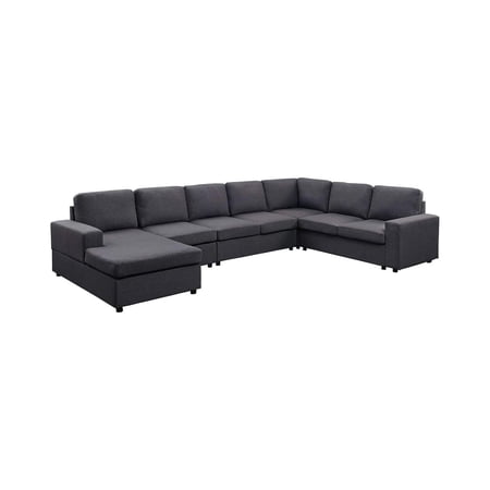 Homestock Country Cottage Modular Living Room 7 Seat Sectional Sofa with Reversible Chaise and Track Arm Style in Dark Gray Linen