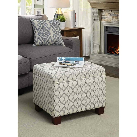 Homestock Country Cottage Storage Ottoman - Faux Leather With Ribbon Pattern, Multi-Functional As Footrest And Storage Unit, Pressure Hinge For Safe Access, Easy Assembly