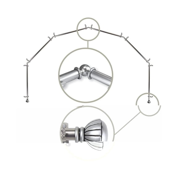 Bay Window Curtain Rod - 6-Sided Corner Rod, Satin Nickel Finish - Home Decor Drapery Hardware