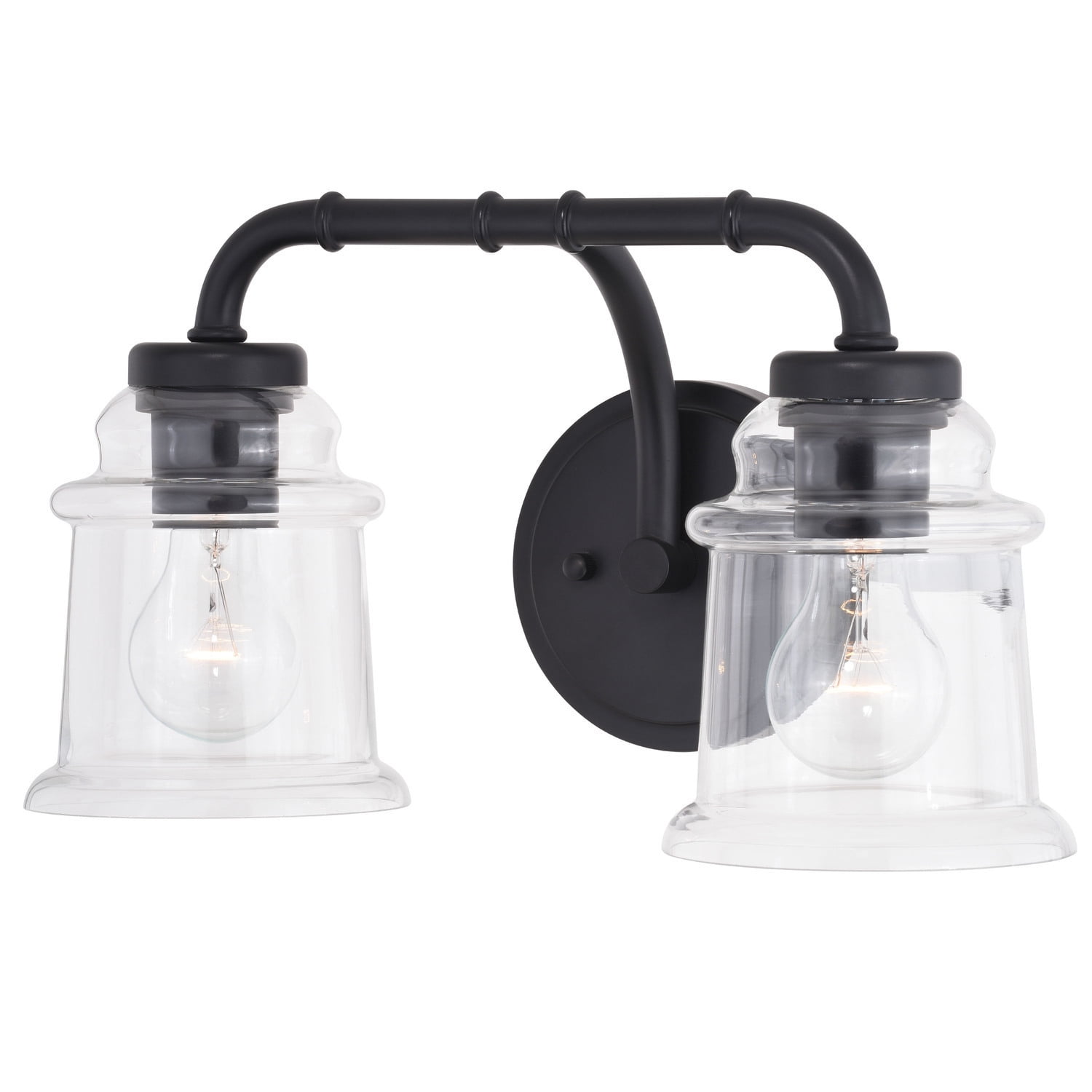 Black Vanity Light Fixture Industrial Bathroom Lighting Clear Glass 2 Light
