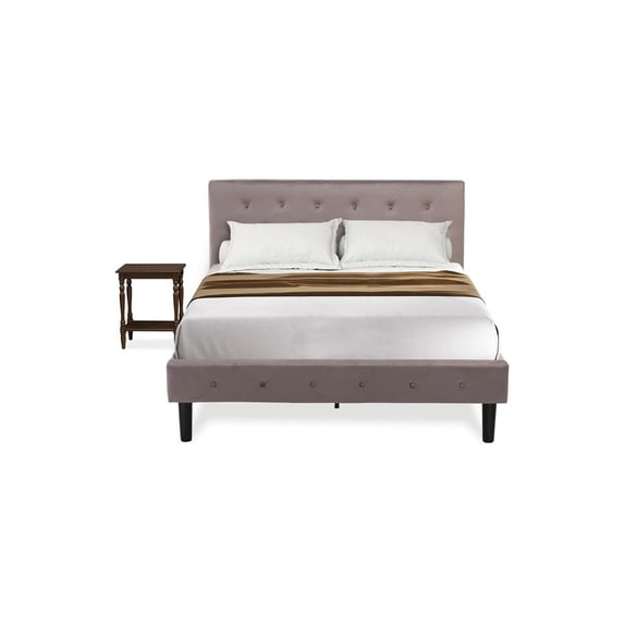 Homestock Earthy Elegance 2 Piece Bedroom Set - Button Tufted Bed Frame - Velvet Fabric Upholstered Headboard And A Nightstand-Color:Antique Mahogany/Taupe,Size:Full