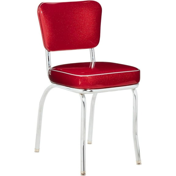 Diner Chair - Royal Blue Vinyl Seat, Chrome Frame - Fully Assembled Bistro Kitchen Chair-Color:Zodiac Burgundy