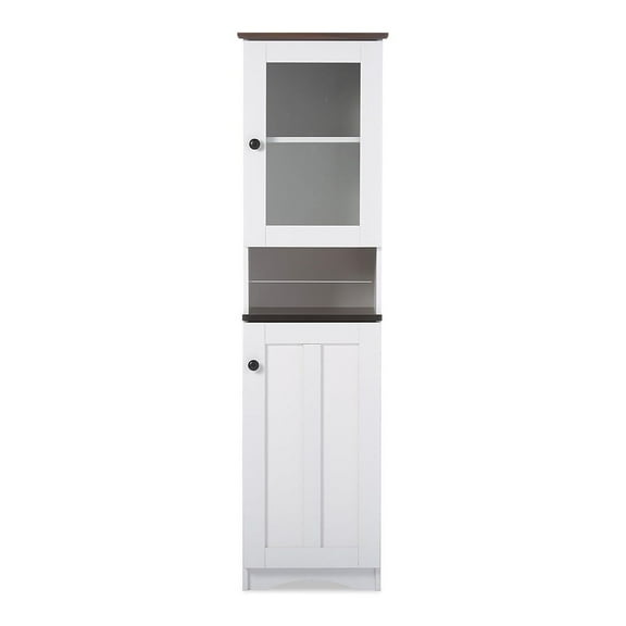Modern Kitchen Pantry Cabinet - 24" Storage Cabinet with Glass Door & Metal Handles - White Kitchen Cabinet