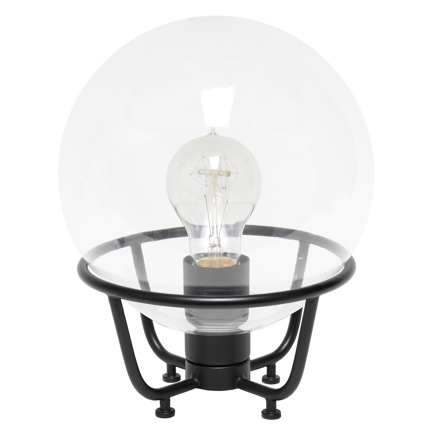 Matte Black Globe Shade Nightstand Lamp with Clear Glass