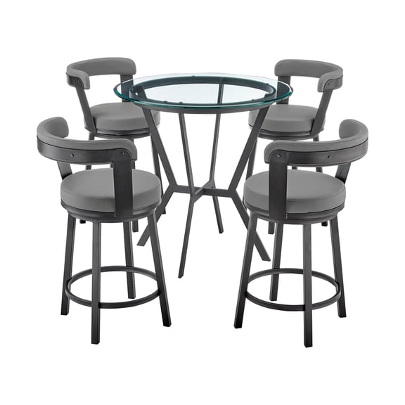 Counter Height Dining Set Black Metal Grey Faux Leather Bar Table Stools