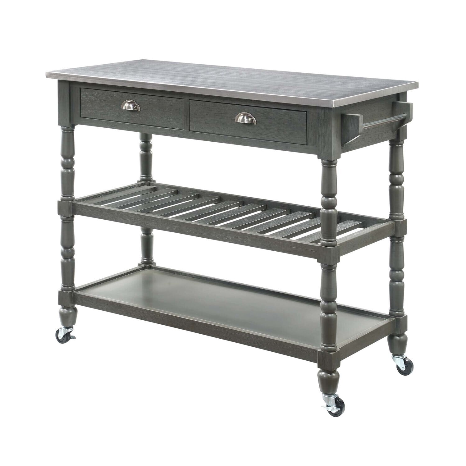 HomeStock Coastal Craftsman 3-Tier Stainless Steel Kitchen Cart with ...