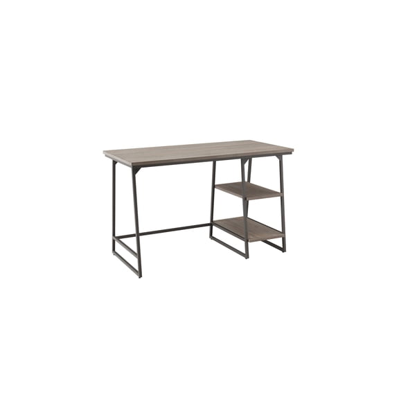 Homestock Earthy Elements Home Office Desk With Stepped Shelf, Wood/Iron Construction, 48 Inches L X 24 Inches W X 30 Inches H, 17.5 Lb, Roughsawn Oak/Gunmetal Gray- Storage Home Office Desk