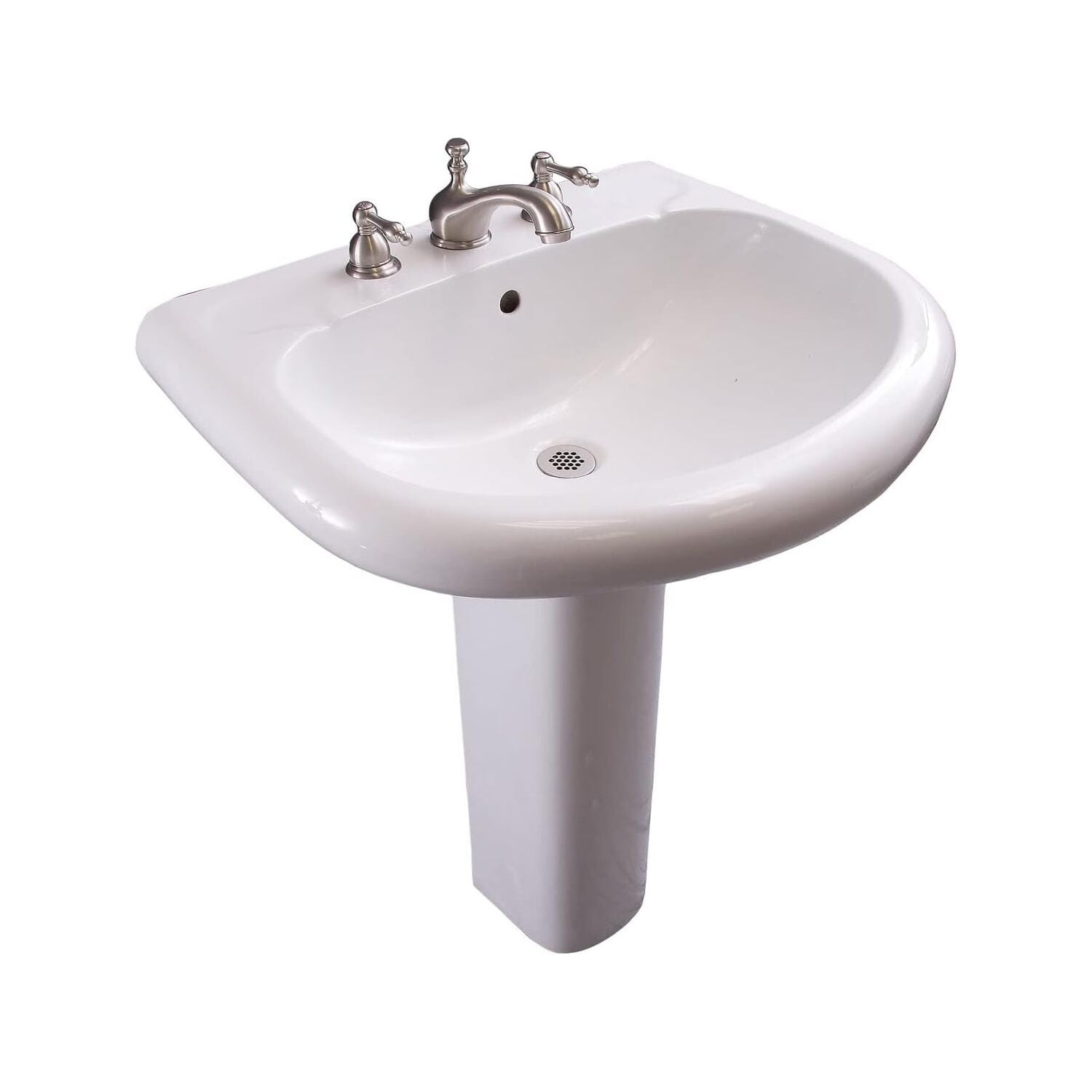Pedestal Sink Lavatory White Finish - 8" Widespread Bathroom Sink with Pop-Up Drain