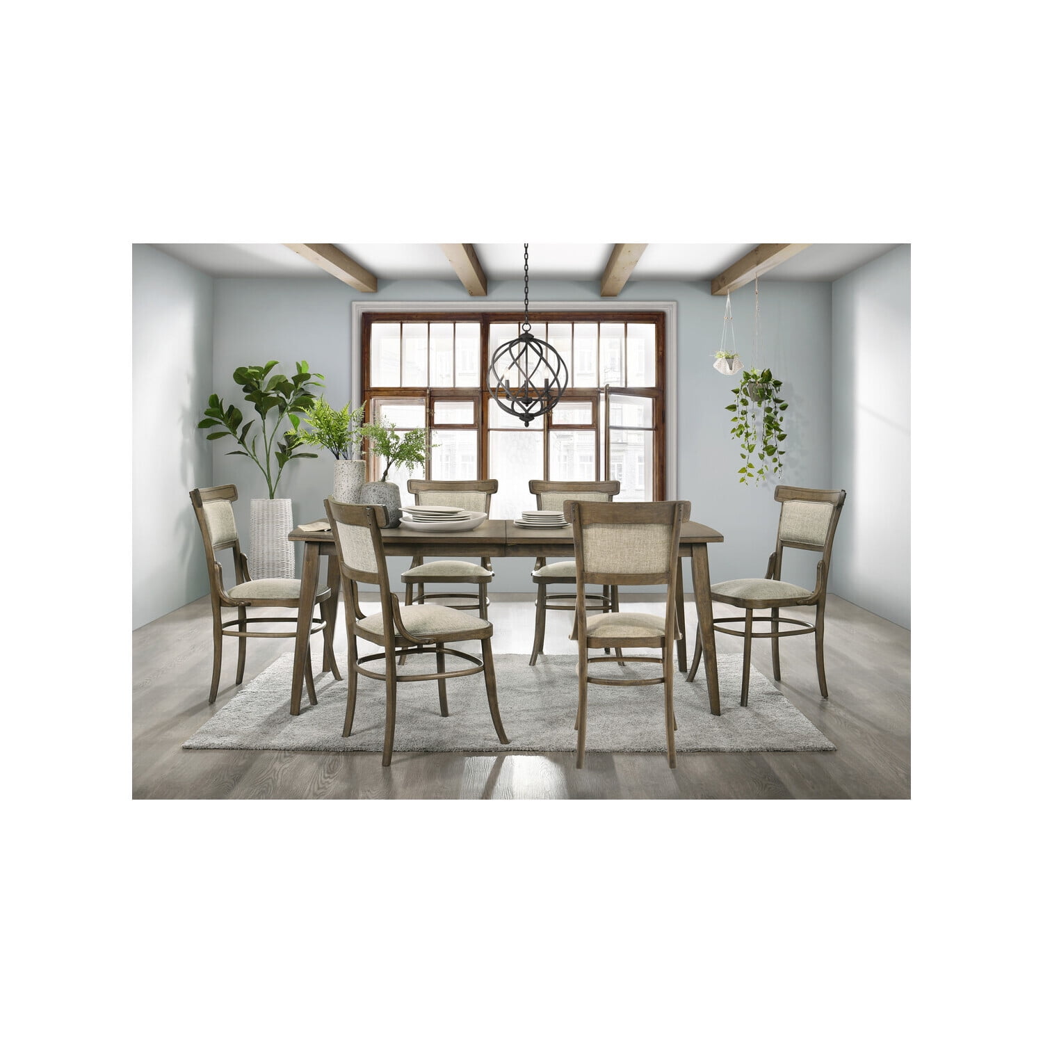 Homestock Earthy Elements Vintage Walnut 72" Dining Table Set with Off