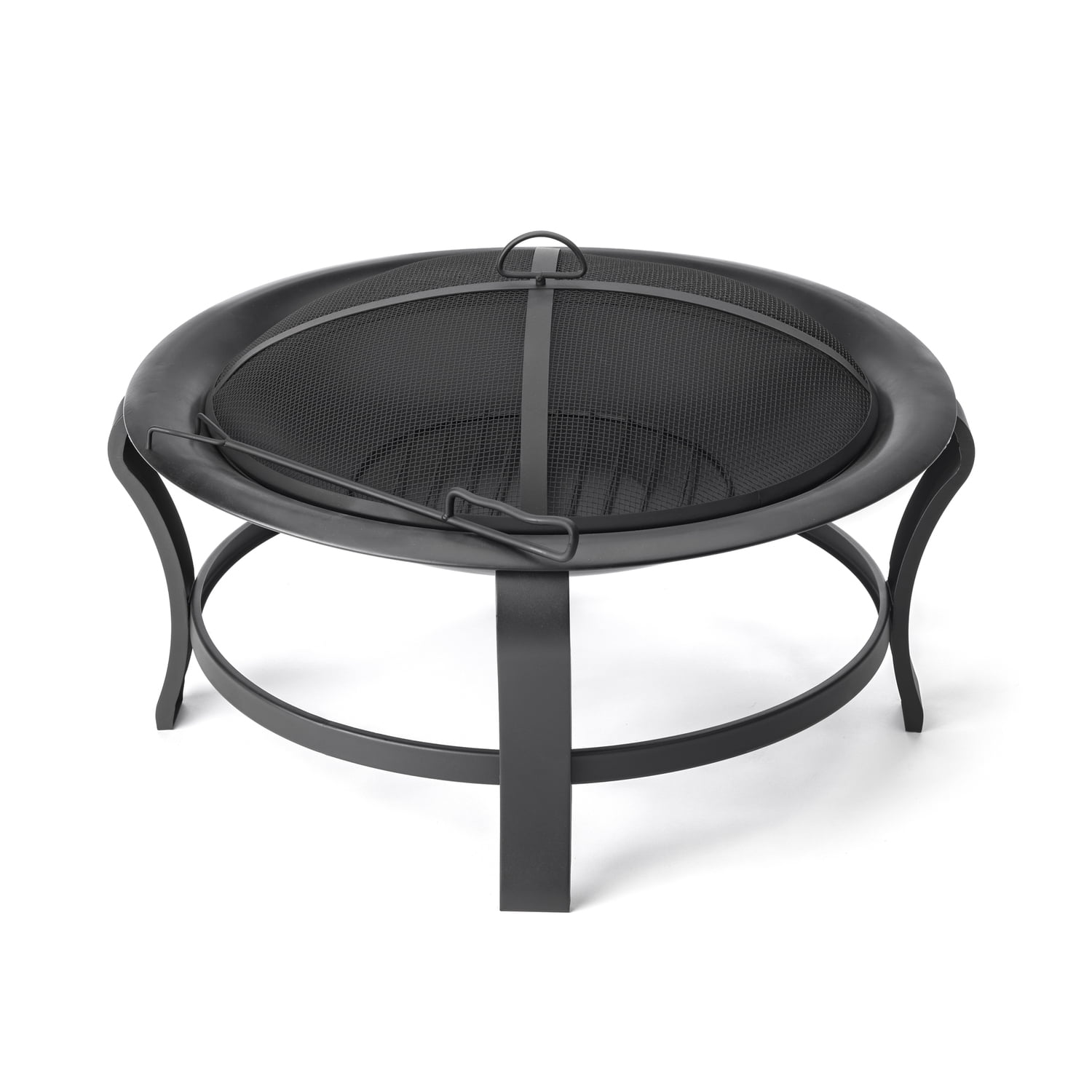 30" Black Steel Wood-Burning Portable Fire Pit with Mesh Lid