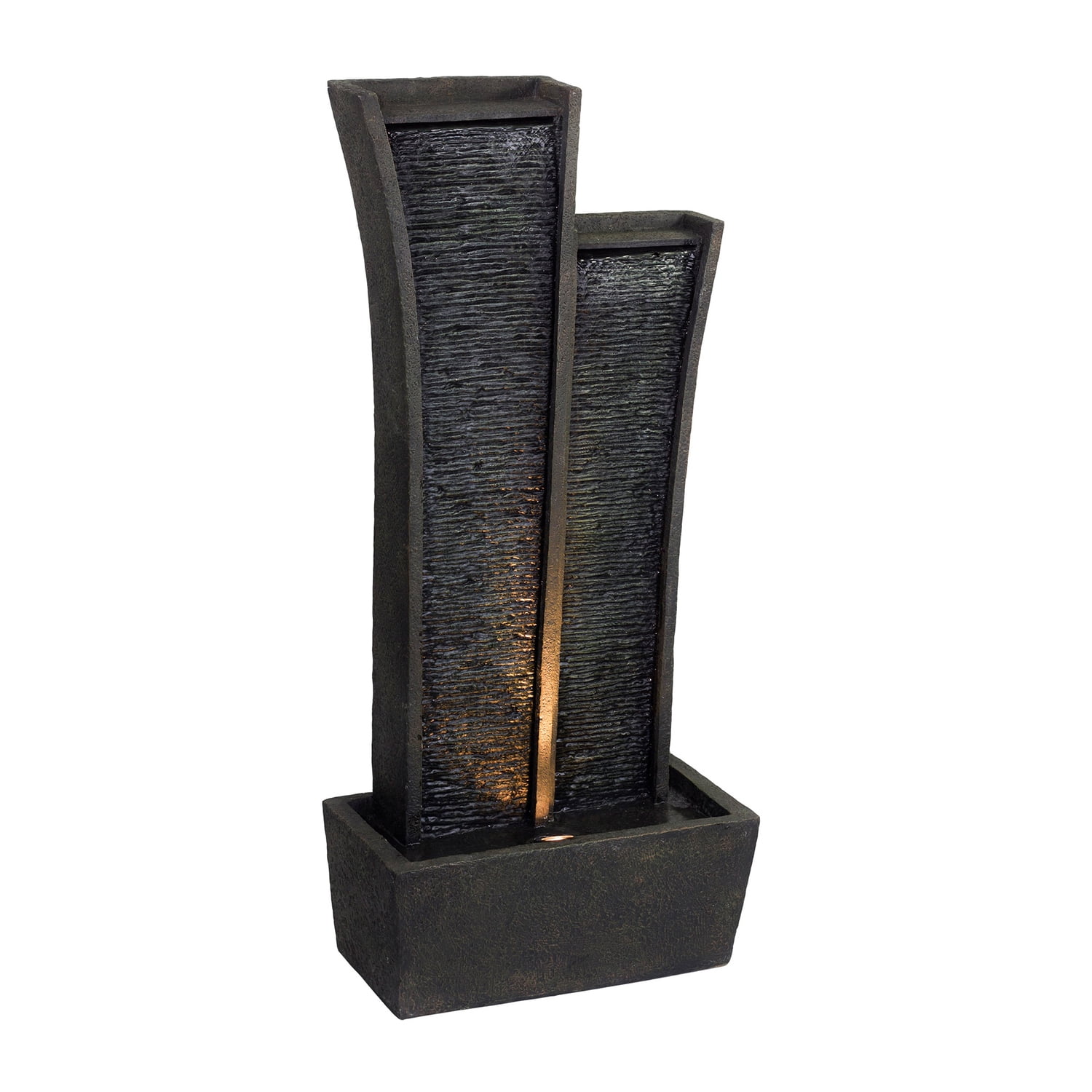 Gray Polyresin Modern Tower Fountain with Halogen Light