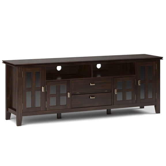 Homestock Eclectic Elegance Artisan Solid Wood 72 Inch Wide Transitional Tv Media Stand In Russet Brown For Tvs Up To 80 Inches