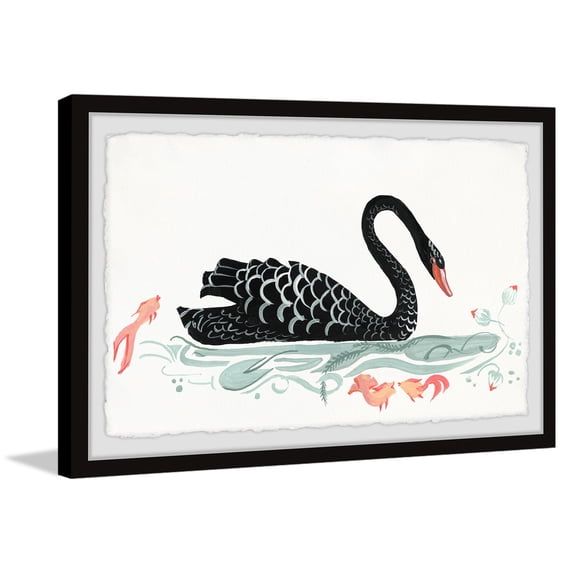 Black Swan Koi Canvas Wall Art Print - Modern Home Decor - Large Framed Painting - 30x20 Inches