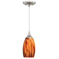 thumbnail image 1 of Mini Pendant Light - Satin Nickel Ceiling Light with Amber Fire Glass Shade, 1 of 3