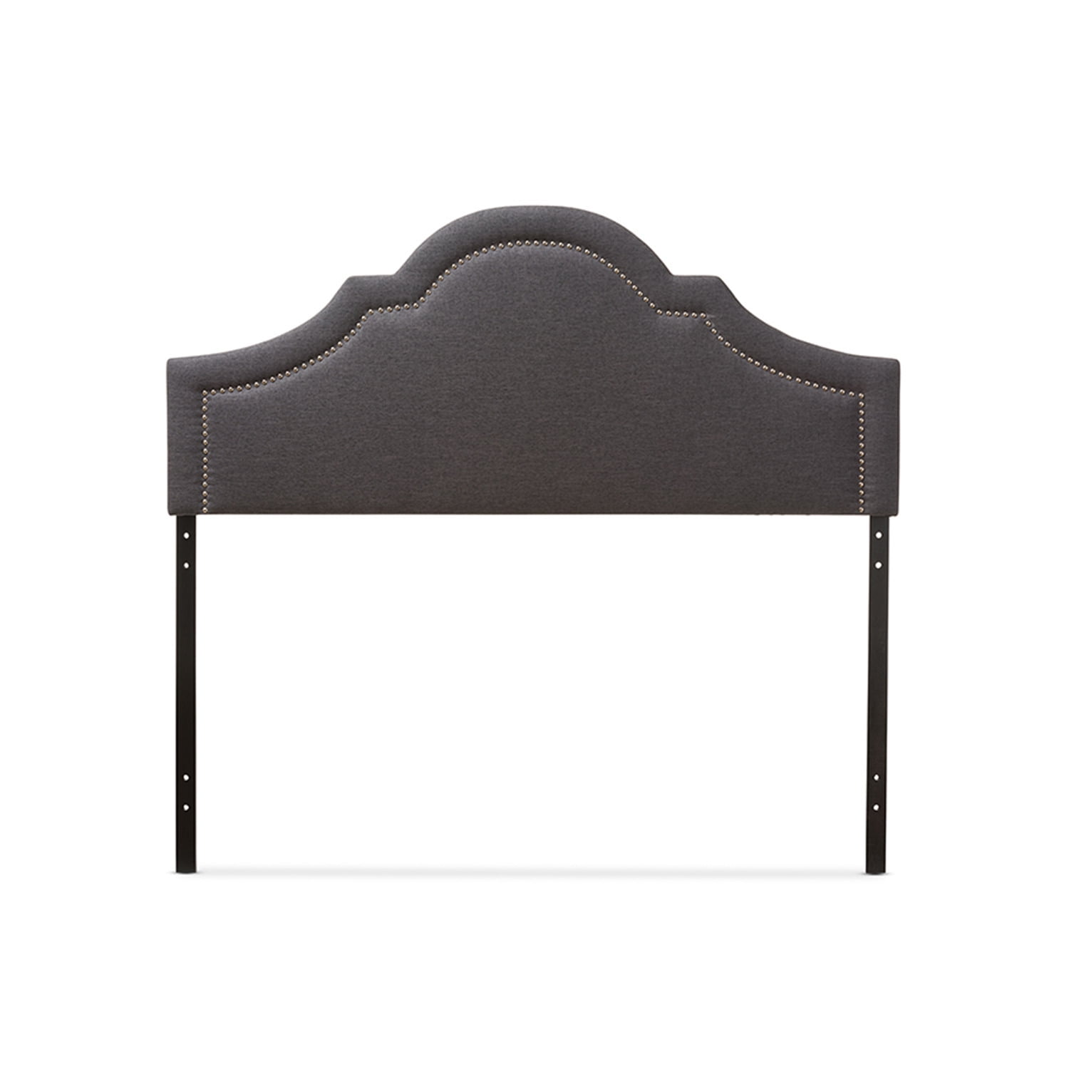 Dark Gray Upholstered Queen Headboard with Nailhead Trim