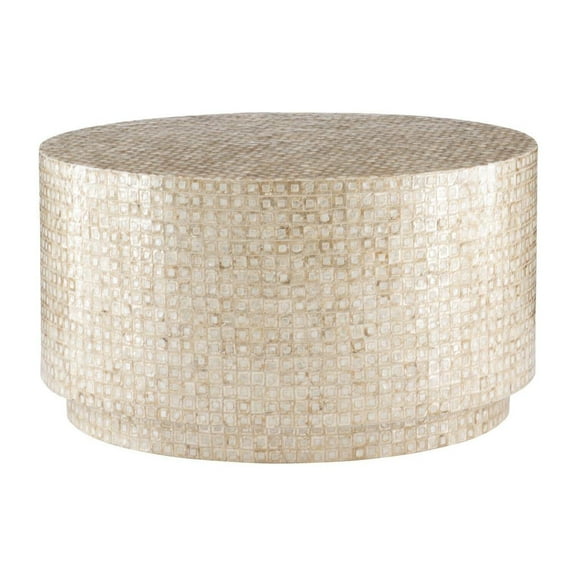 Homestock Eclectic Escape Shell Mosaic Coffee Table - 30" x 30" x 17", Glam Accent, Fully Assembled, 34.18 lbs, Unique Shell Design