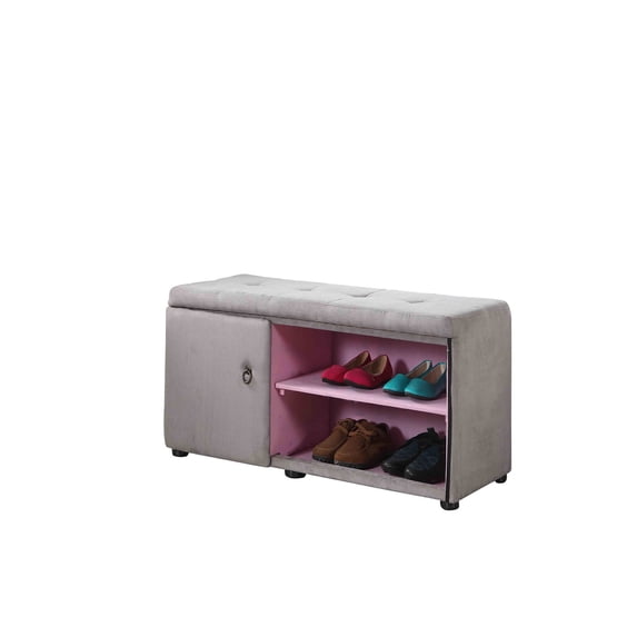 Storage Ottoman Bench with Shoe Compartment - 18" Tall - Silver Gray Upholstered Entryway Decor