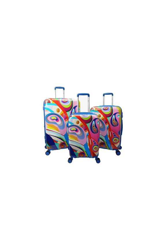 Eclectic Exclusivity Art 3-Piece Expandable Spinner Luggage Set - Polycarbonate Shell, 8 Spinner Wheels, 3-Digit Combination Lock, Fully Lined Interior With Accessory Pockets