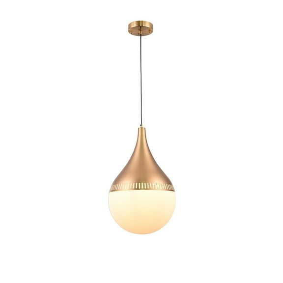 Gold Pendant Light - Modern Single Light Fixture, Milk White Glass Shade, Dining Room, Kitchen, Bar