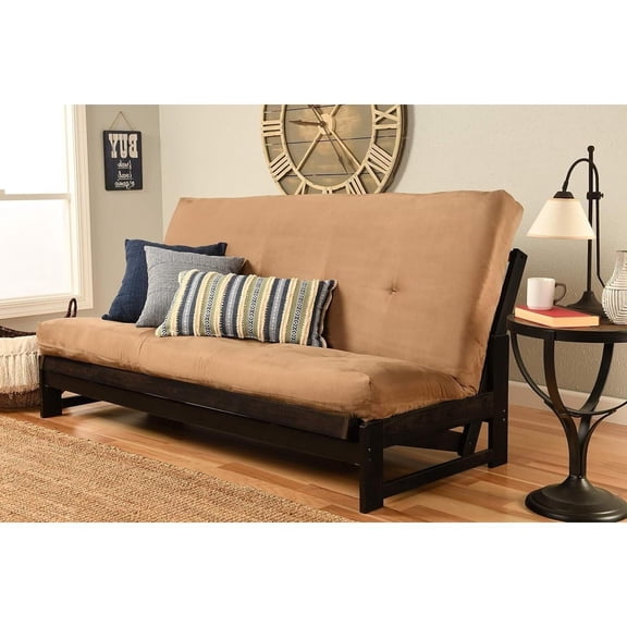 Full Size Futon Frame Set - Convertible Sofa Bed - Hardwood Mocha Finish