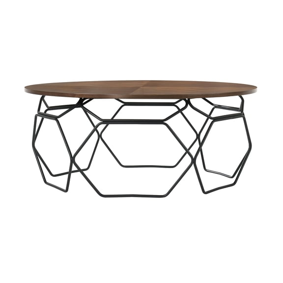 Modern Farmhouse Coffee Table - Walnut VeneerBlack Metal Base - 36x36 Inch Table