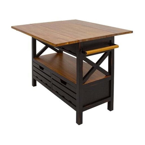French Country Kitchen Island with Butcher Block Top & Fold-Out Table