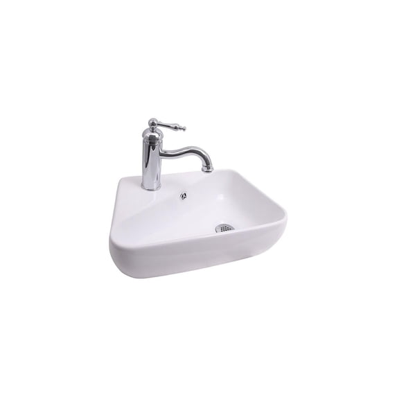 French Country Wall Mount Sink - White Bathroom Basin, 17.7" Wide, Pre-Drilled FaucetOverflow