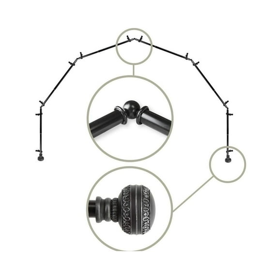 Single Curtain Rod - Black Corner Rods for Bay Windows - 13/16 Inch Diameter Drapery Hardware