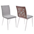 thumbnail image 1 of French Dining Chairs Set of 2 - Grey Fabric Upholstery, Walnut Back, Stainless Steel Legs, 1 of 5