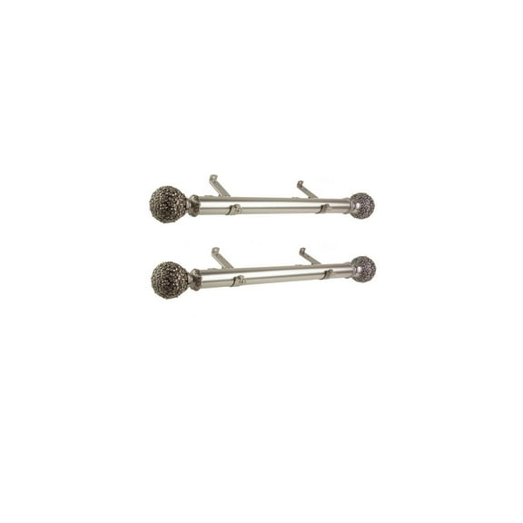 Steel Curtain Rods Set - 12-20 Inch Adjustable Rods with Finials - Satin Nickel Drapery Rods