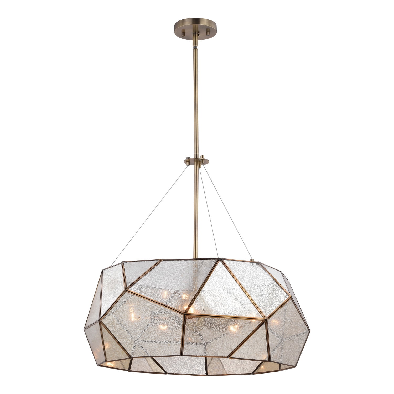 Mid-Century Pendant Light - 5 Light Brass Mercury Glass Modern Chandelier