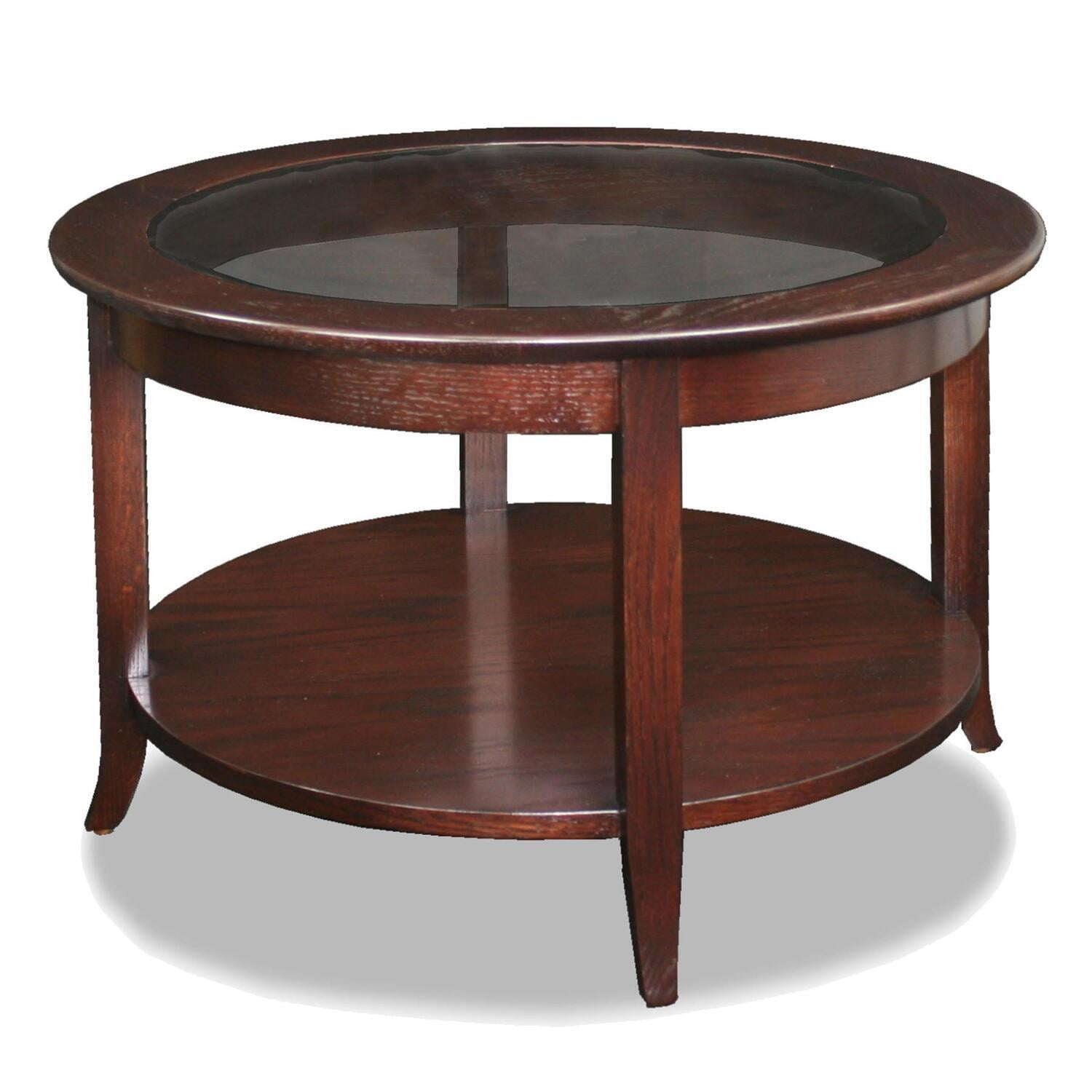 Chocolate Oak Round Wood and Glass Coffee Table