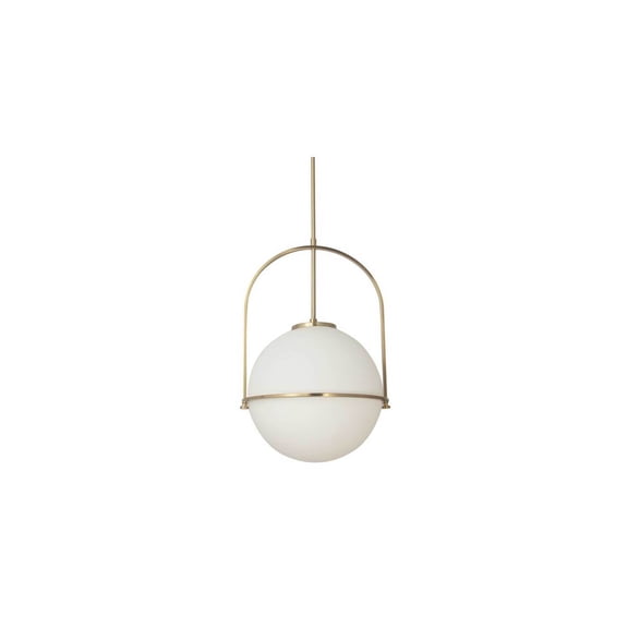 Homestock Global Glam 1 Light Incandescent Pendant, Aged Brass With White Opal Glass