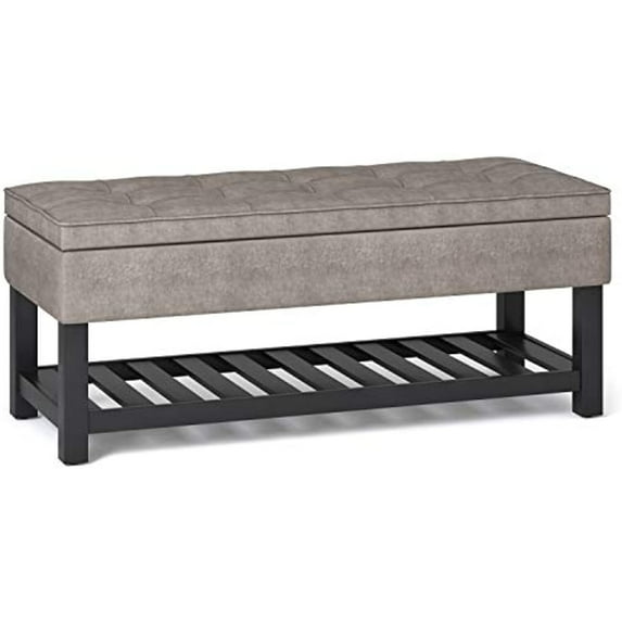 Homestock Global Glam 44 Inch Wide Traditional Rectangle Storage Ottoman Bench With Open Bottom