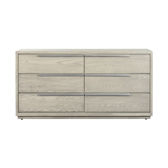 Homestock Global Glam 6 Drawer Dresser in Grey Oak Wood