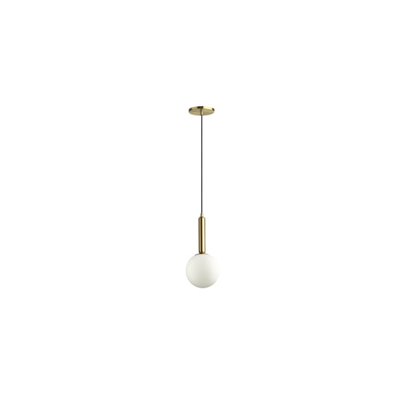 Homestock Global Greatness 1 Light Incandescent Pendant, Aged Brass W/ White Glass